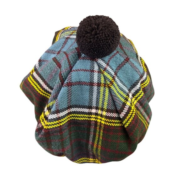 Tartan Plaid Wool Blend Traditional Tam Hat With Pom & Vibrant Pattern - Picture 2 of 6